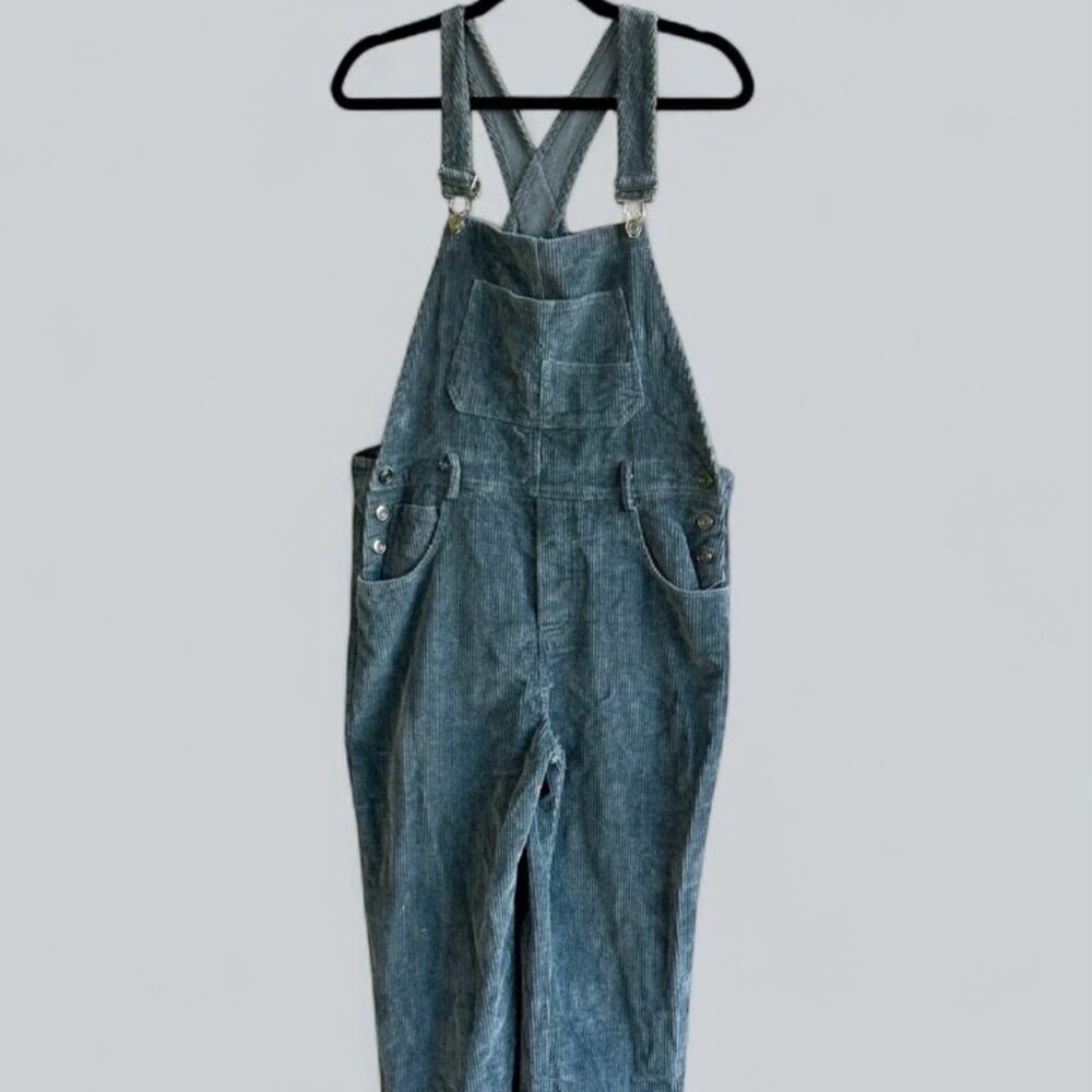 By Together Blue Wide Wale Corduroy Bib Overalls Size Large - Picture 1 of 11